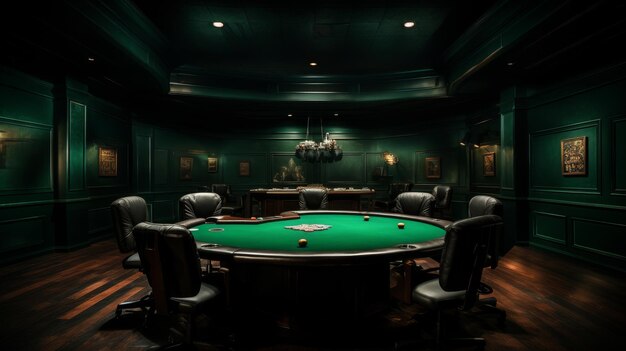 Salle avec table de billard et chaises