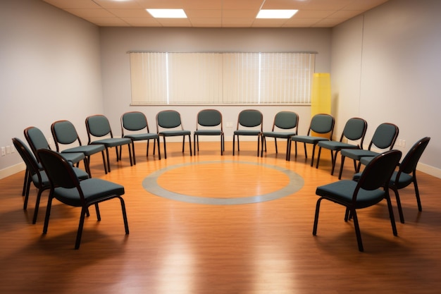 Photo une salle de thérapie de groupe vide avec une disposition circulaire des chaises