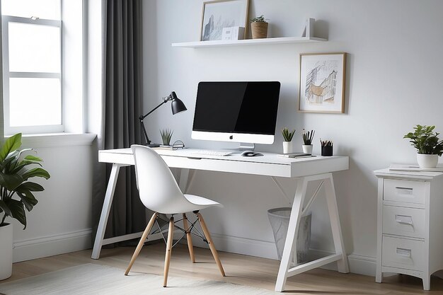 Salle de travail confortable avec table blanche