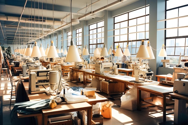 Une salle d'usine remplie de machines à coudre.