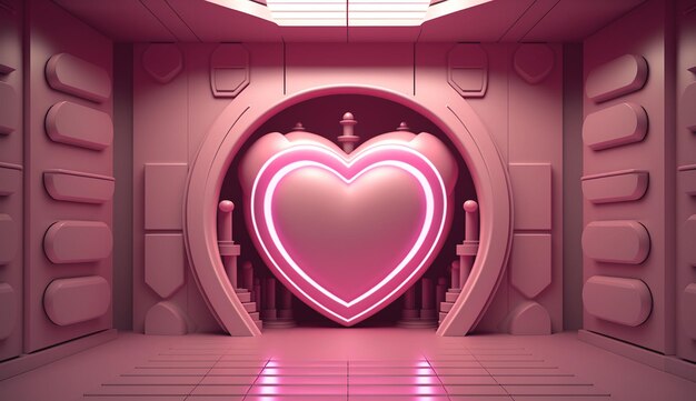 Salle de vaisseau spatial futuriste IA générative avec coeur rose dans l'illustration de style cyberpunk Sentiments d'amour concept romantique de la Saint-Valentin Scifi effet 3d réalistex9