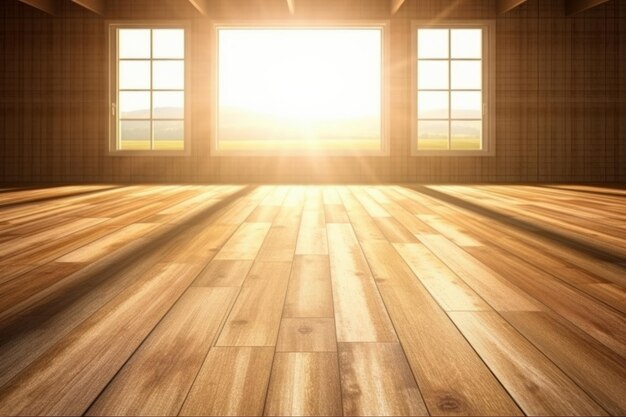 Photo salle vide avec éclairage naturel et parquet generative ai