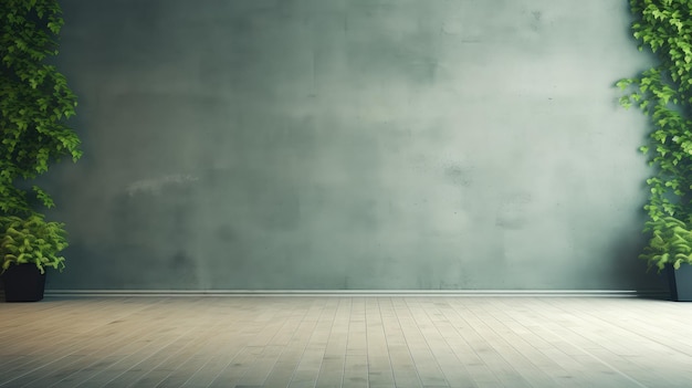 Salle vide avec fond de feuilles vertes et espace pour le texte