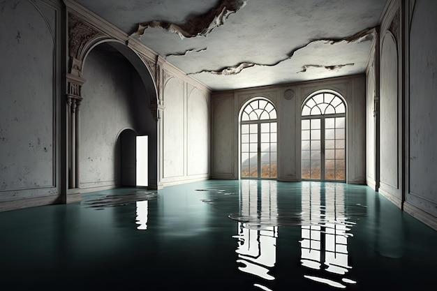 Salle vide inondée d'intérieur plat avec un haut plafond créé avec une IA générative