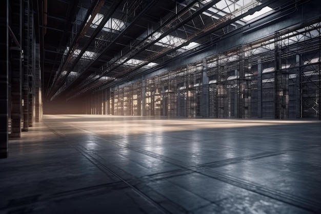 Salle vide avec lumière naturelle abondante qui brille à travers de nombreuses fenêtres IA générative