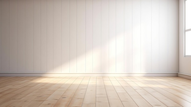 salle vide minimaliste avec mur blanc et parquet