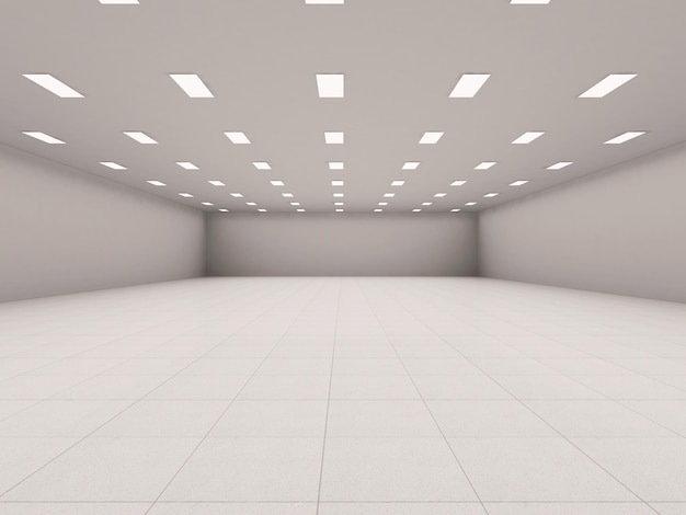 Salle vide avec mur blanc et illustration de rendu 3d au sol