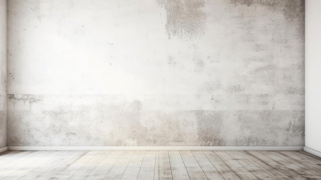 Salle vide avec un mur blanc et un plancher en bois