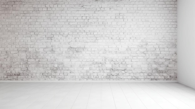 Salle vide avec un mur de briques blanches et une chaise noire