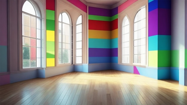 Salle vide avec le mur de couleur arc-en-ciel