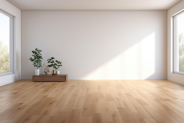 Salle vide et mur et plancher en bois avec intéressant avec l'éblouissement de la fenêtre Arrière-plan intérieur pour la présentation Generative AI