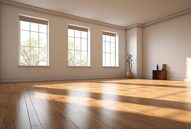 salle vide avec murs blancs et parquet