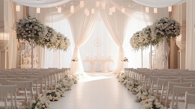 Salle vide pour la cérémonie de mariage avec l'arc de mariage