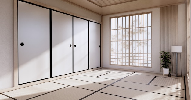 Salle vide, salle blanche, salle propre et moderne, style japonais. rendu 3D