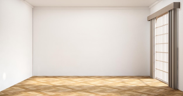 Salle vide de style japonais moderne décorée d'un mur en lattes blanches
