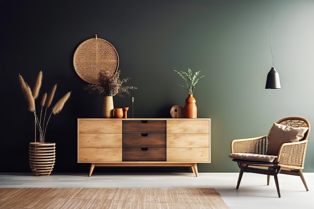 salle à vivre avec une chaise et une table avec des plantes en pot