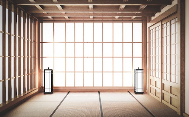 Salle de yoga vide avec tatami mat floor.3 rendu