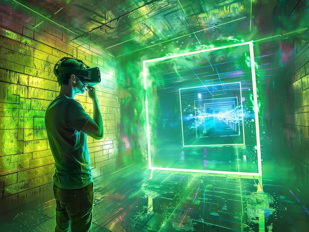 Photo des salles d'évasion de réalité virtuelle, des énigmes de l'esprit, des dimensions numériques.