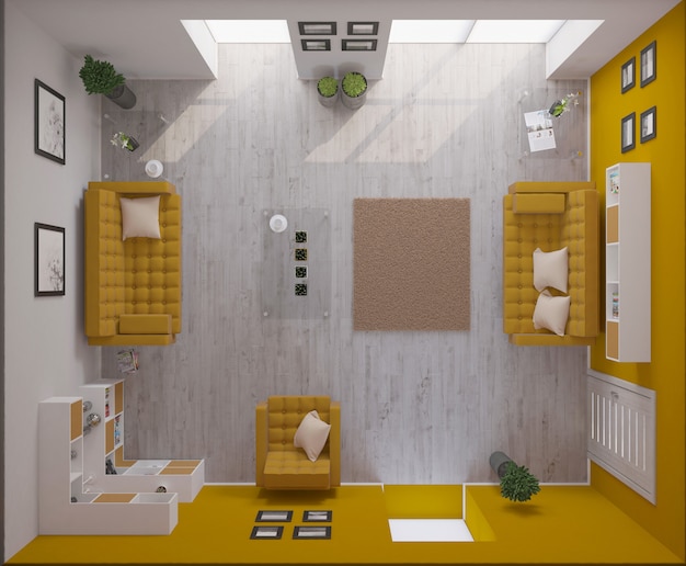 Salon 3D contemporain Intérieur et mobilier moderne