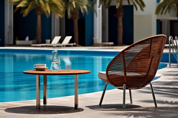 Photo un salon au bord de la piscine avec des meubles modernes