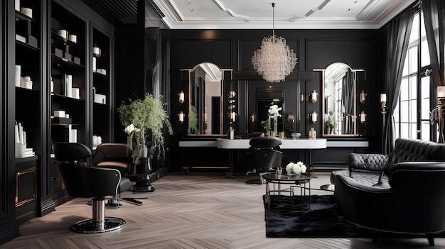 Salon de beauté Design d'intérieur Murs noirs Style Vray