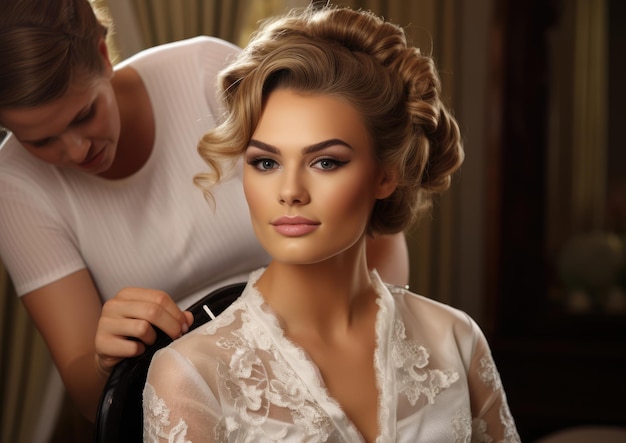 Photo un salon de beauté proposant des services de maquillage et de coiffure de mariée