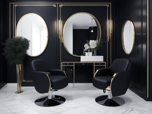 Photo salon de beauté de style rétro noir abstrait moderne avec design d'intérieur à la maison