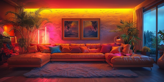 un salon avec un canapé et une peinture sur le mur