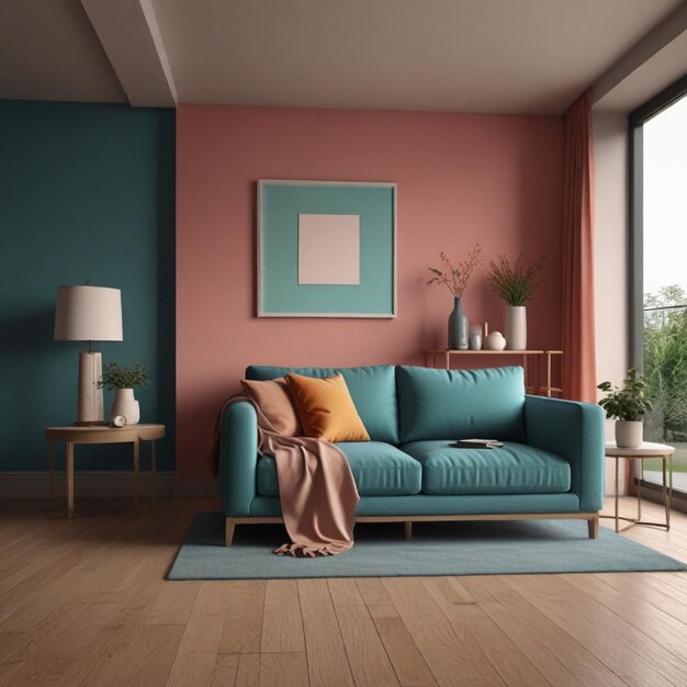 un salon avec un canapé et une peinture sur le mur