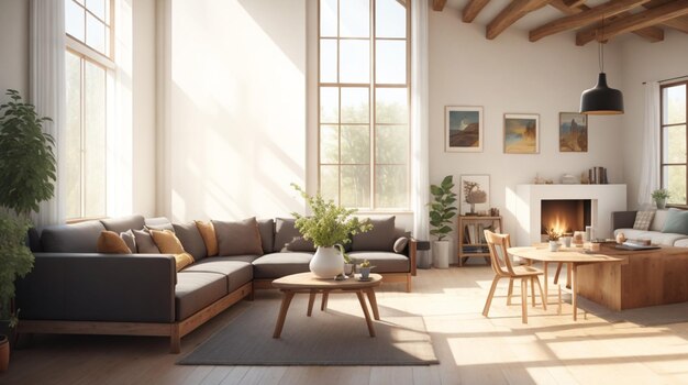 Un salon avec un canapé une table basse une cheminée et une fenêtre