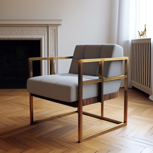 Photo un salon avec une cheminée et une chaise dans le coin.