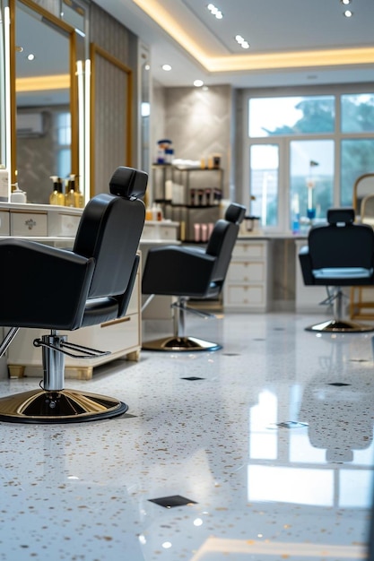 Photo un salon de coiffure avec beaucoup de chaises