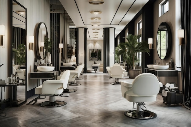 Photo salon de coiffure contemporain et spacieux avec une touche d'élégance generative ai