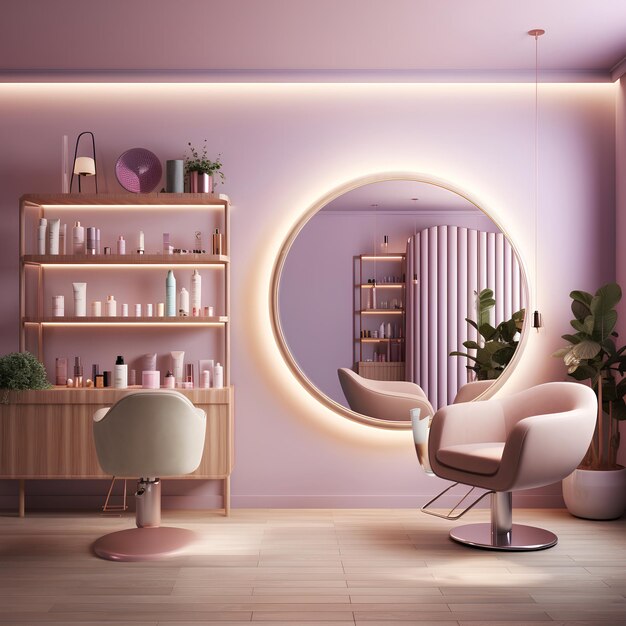 Salon de coiffure Scène complète Intérieur minimaliste avec lumière