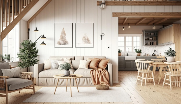 Salon confortable dans un design intérieur moderne de style scandinave Généré Ai