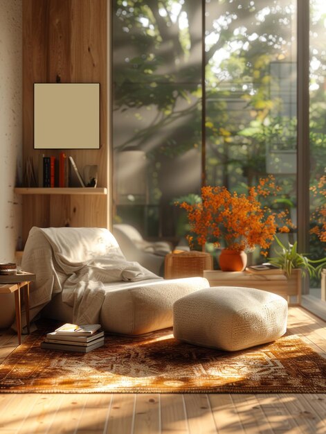 un salon confortable avec éclairage naturel moderne et minimaliste
