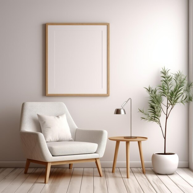 Un salon confortable avec un fauteuil confortable une petite table une lampe et une plante en pot