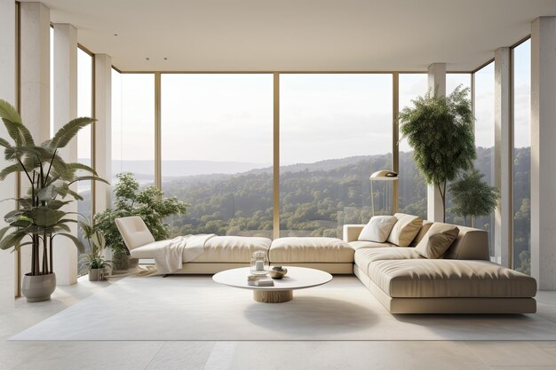 Salon confortable avec une grande fenêtre et un mobilier confortable Generative AI