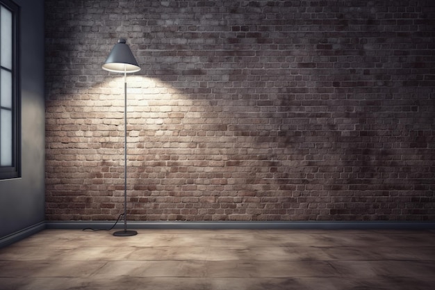 Salon confortable avec un mur de briques et un lampadaire Generative AI