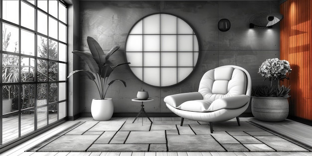 Photo salon élégant avec fauteuil et plante dessin à ligne unique ia générative
