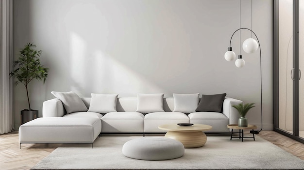 Un salon élégant avec un minimalisme scandinave et un design d'intérieur moderne