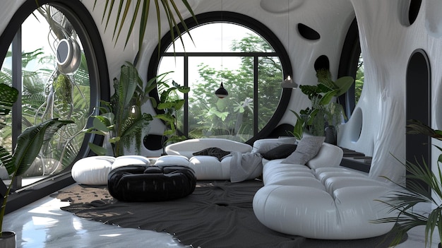Salon futuriste futur moderne intelligent confortable confortable appartement maison design décoration de luxe