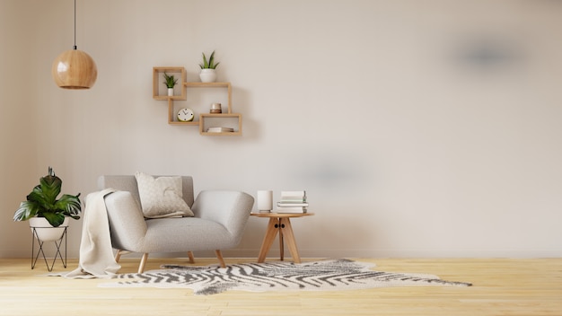 Salon intérieur avec fauteuil blanc coloré en rendu 3D