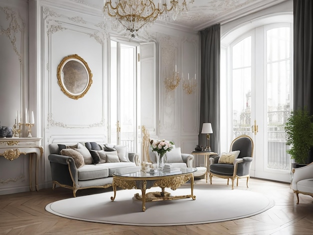 Salon intérieur parisien de style élégant magnifiquement réalisé avec Generative AI