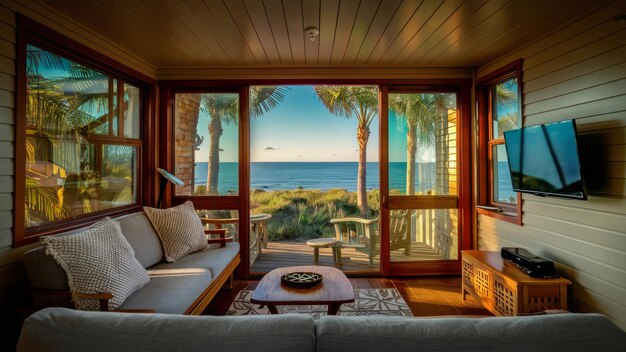 Salon intérieur avec vue sur la plage