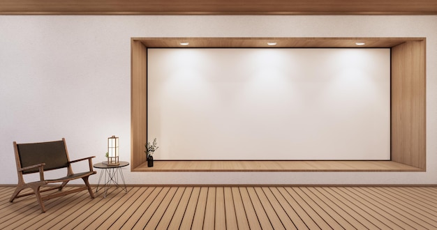 Salon japon tropical minimaliste design.3D rendu