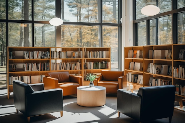 Salon de lecture dans la bibliothèque IA générative