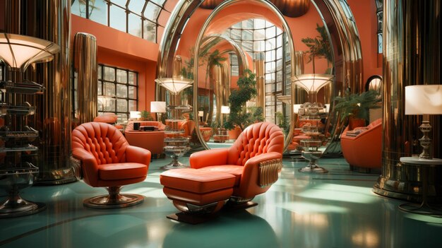 Photo un salon de luxe avec des chaises et des miroirs