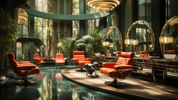 Photo un salon de luxe avec des chaises et des miroirs