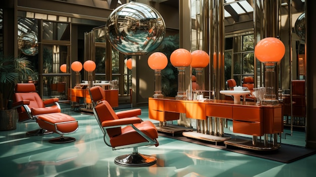 Photo un salon de luxe avec des chaises et des miroirs